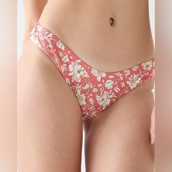 New J. Crew Coral Pink Floral Cheeky Bikini Swim Bathing Suit Bottom Size Small - Picture 1 of 8